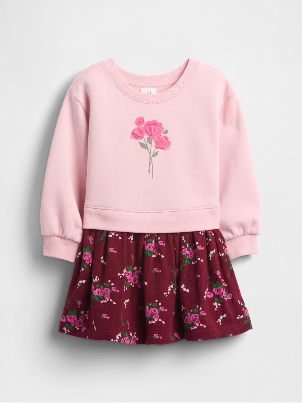 Girls' Pink Floral Sweatshirt Dress